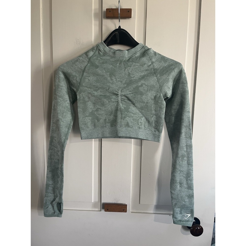 Gymshark Flex Sports Long Sleeve Crop Top sz XS Active Camo